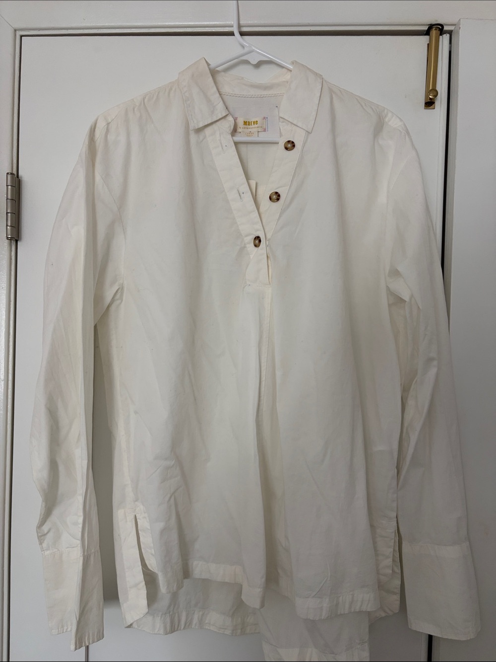 Maeve Cream Button-Accent V-Neck Blouse